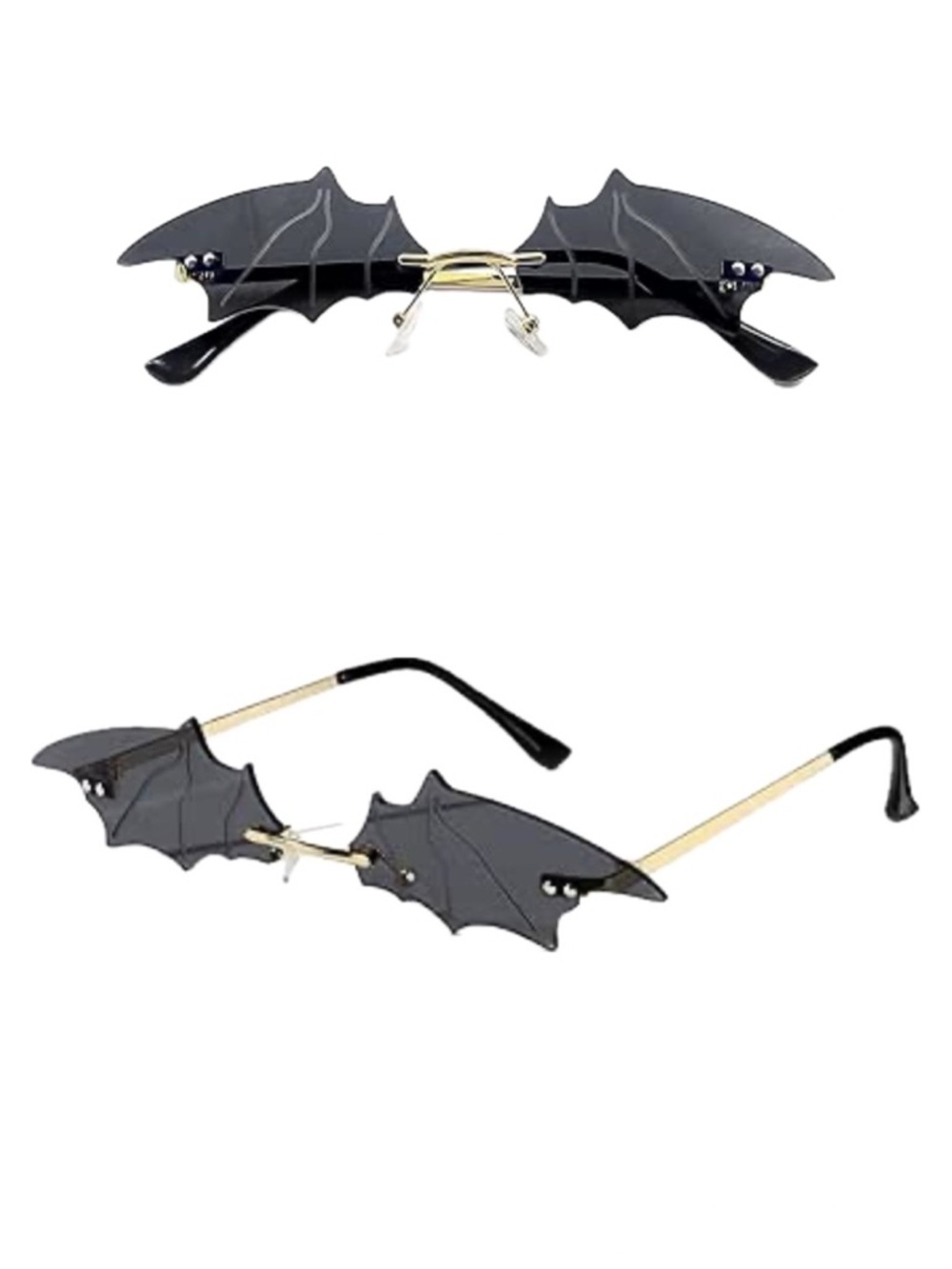 LASPOR | Bat Wing Rimless Novelty Sunglasses | Black & Metallic Gold Tone Unisex